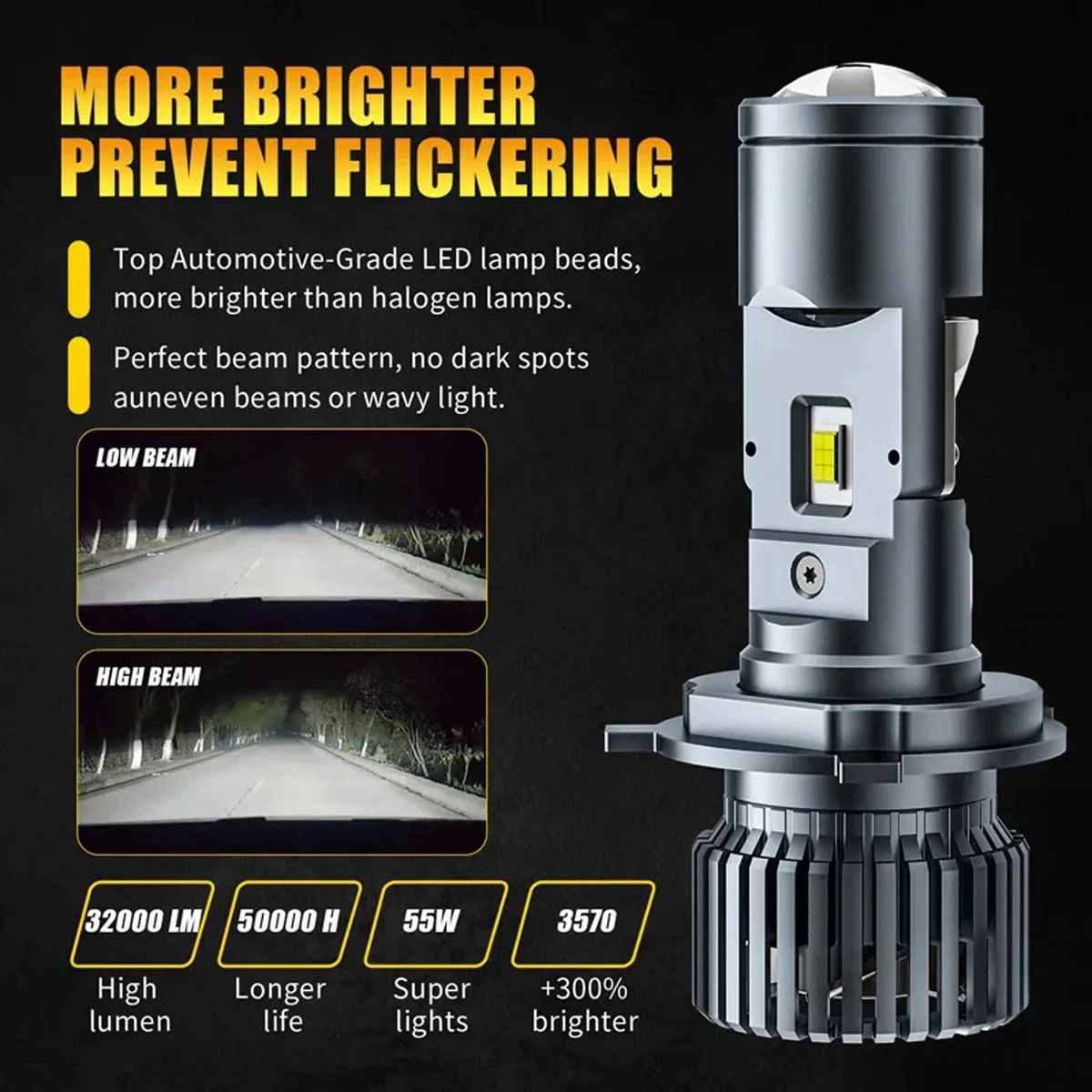 Led Headlight H4 Hi Lo 120W - Fari LED H4 per Auto 120W