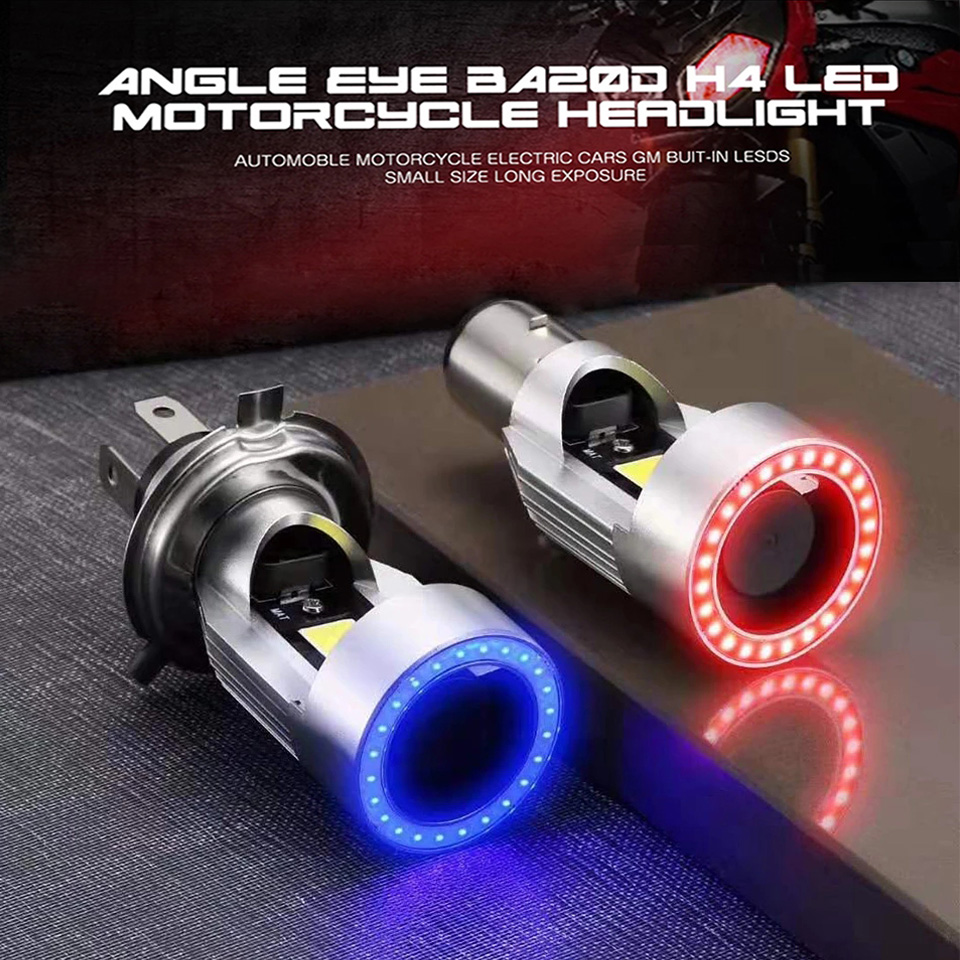 Motorcycle Led Headlight Bulb H4 - 1 pz blu/rosso Angel Eye H4